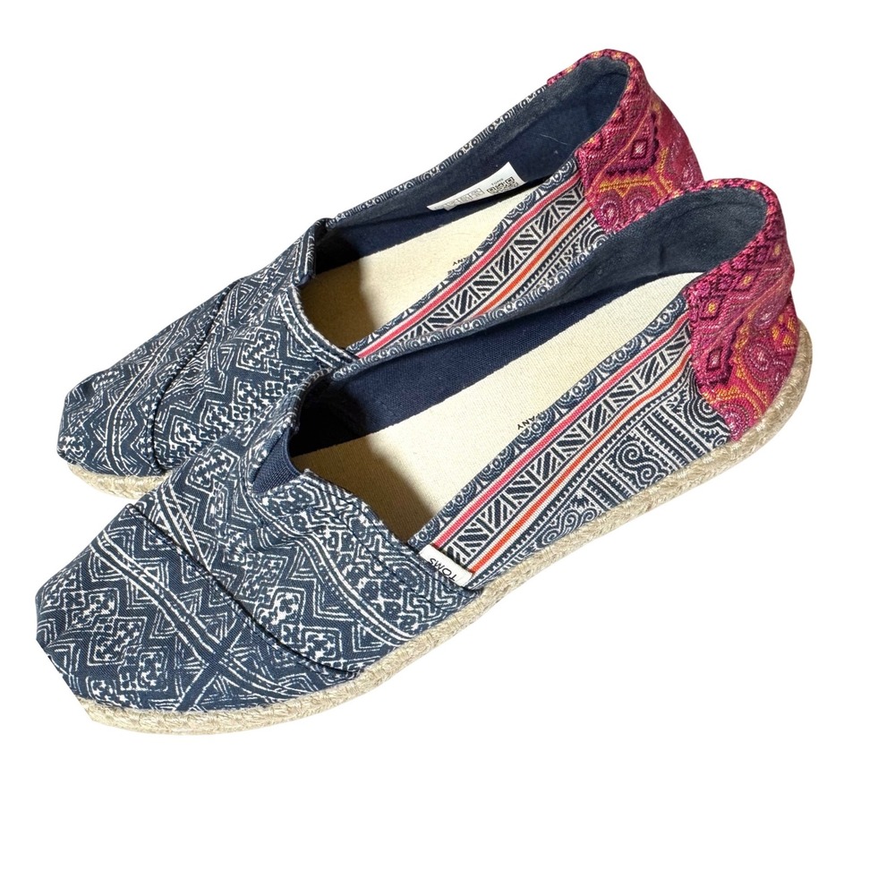 TOMS Alpargata Mixed Print Boho Espadrille Slip On Shoes Blue Pink Womens 8